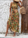 In Stock Hot Trade European and American Women's Clothing   Summer New Graceful and Fashionable High Waist Bohemian Dress