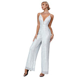 2025 jumpsuits summer women's clothing, deep v backless sequined jumpsuit  sleeveless suspender jumpsuit wholesale