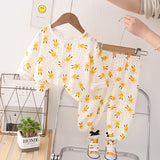 GREATNFB Children's  New Gauze Double-Layer Pajamas Breathable Thin Suit Long-Sleeved Air Conditioning Room Clothing Boys' Baby Homewear