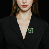 2025 retro anti-light fixed clothes high-end corsage pins jacket accessories green flower clover brooch
