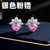 2025 S925 silver needle earrings, simple and versatile temperament earrings, self-sold by the manufacturer, super flash square zircon stud earrings.