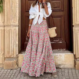 GREATNFB Summer New Women's Printed Skirt Holiday Long Skirt Bohemian Swing Skirt