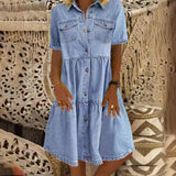 GREATNFB  Independent Station Hot Selling European and American Lapel Short Sleeve Do the Old Cowboy Dress Midi Dress