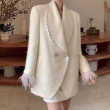 2025 Spot popular autumn and winter new fashion  daughter temperament elegant coat diamond buckle long sleeve blazer women