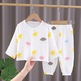 GREATNFB Children's  New Gauze Double-Layer Pajamas Breathable Thin Suit Long-Sleeved Air Conditioning Room Clothing Boys' Baby Homewear