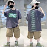 GREATNFB Medium and Large Children's Clothing Boy Summer Clothing Fashionable Short Sleeve Suit  New Trendy Children's Handsome Fried Street Summer Sports