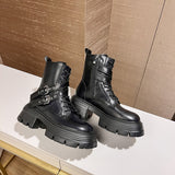 GREATNFB Autumn and Winter New Thick Bottom Chunky Heel Knight Middle Boots Black Small British Style Martin Boots Short Boots for Women