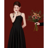 2025 Studio photo theme clothing on the run princess light wedding dress travel photo black suspender satin dress small dress spring
