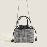 2025 Korean version drawstring bundle bucket bag portable rhinestone vegetable basket bag female niche casual diamond-encrusted shoulder messenger bag female