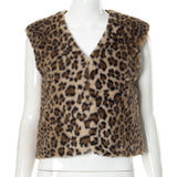 GREATNFB G24TP188 2025 New women's clothing autumn and winter new V-neck sexy leopard print sleeveless short plush vest top