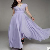 GREATNFB  EBay    Cross Border V-neck Short Sleeve Bohemian Chiffon Waist Dress Evening Dress