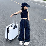 GREATNFB Girls' Overalls  Summer New Children's Boys' High-End Casual Hip Hop Sports All-Match Loose Long Pants