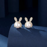 2025 New Natal Year of the Rabbit Necklace Light Luxury Premium Clavicle Chain Freshwater Pearl Rabbit Stud Earrings Jewelry Set