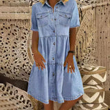 GREATNFB  Independent Station Hot Selling European and American Lapel Short Sleeve Do the Old Cowboy Dress Midi Dress