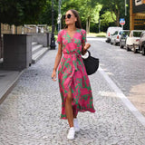 GREATNFB European and American Women's Clothing Cross-Border Foreign Trade AliExpress  Summer New V-neck Printed Lace-up Dress