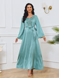 MT027  Popular trade New Dubai Muslim clothing robe, bead new pattern high-end long dress