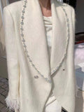 2025 Spot popular autumn and winter new fashion  daughter temperament elegant coat diamond buckle long sleeve blazer women