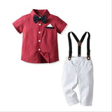 GREATNFB New Gentleman Shirt Suit Boy's Suit Striped Short-Sleeved Bow Tie Shirt Suspender Pants Birthday Suit Generation Hair