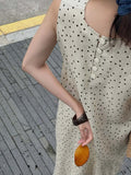 Siyuan, full linen dress, summer new loose sleeveless thin comfortable vacation polka dot dress 7870
