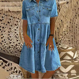 GREATNFB  Independent Station Hot Selling European and American Lapel Short Sleeve Do the Old Cowboy Dress Midi Dress