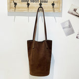 2025 Niche design leather bag women's  new suede splicing leather bucket bag large capacity shoulder tote bag