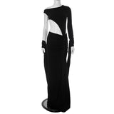 GREATNFB Y24DS599 2025  women's clothing new trendy sexy big hollow unilateral long-sleeved asymmetrical long dress