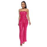 2025 INS style sleeveless sequined belt onesie Popular trade independent station solid color women's tube top backless jumpsuit