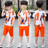 GREATNFB New Children's Boys' Suit Short-Sleeved Children Teens Babies Summer Sports Two-Piece Children's Clothing One Piece Dropshipping