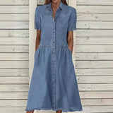 GREATNFB  Independent Station Popular European and American Lapel Temperament Leisure Denim Dress