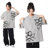 2025 JPRT3260 Man Kun popular Spring 2025n High Street Retro Trend Hand Painted Flower Casual Loose Short Sleeve T-Shirt