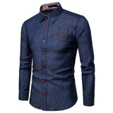 GREATNFB Foreign Trade Spring and Autumn Best-Selling Men's Casual Shirt Pocket Leather Patchwork Cotton Slim-Fit Long-Sleeved Shirt Denim Shirt Men