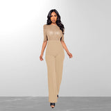 Popular trade casual women's clothing crew neck waist jumpsuit  Wish high waist sequined jumpsuit wholesale