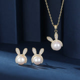 2025 New Natal Year of the Rabbit Necklace Light Luxury Premium Clavicle Chain Freshwater Pearl Rabbit Stud Earrings Jewelry Set