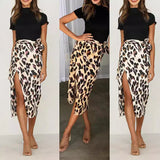 GREATNFB Cross-Border   Leopard Print Women's Clothing European and American Sexy Wild Leopard High Waist Slit Skirt Split Skirt