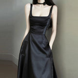 2025 Engagement birthday party dress dress high-end light luxury niche Hepburn style long black suspender dress women