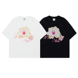 2025 T1065 2025n Street Tide 2025 Summer Retro Trend 3D Picture Flower Element Design Men's Loose Short Sleeve T-Shirt