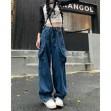 greatnfb High Waist Jeans Small Loose Pants Wide Leg Pants Women's Summer Black New Cargo Pants Mop Pants Trousers