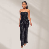 2025 INS style sleeveless sequined belt onesie Popular trade independent station solid color women's tube top backless jumpsuit