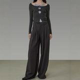 2025 spring new design double pleated lace-up wide-leg pants women's loose and thin straight trousers