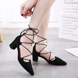 greatnfb [Non-in Stock]  Summer Fashion Tie High Heels Women's Pointed-Toe Chunky Heel Shoes Cross Strap Roman Cool