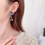 2025 S925   retro court style earrings women's zircon inlaid three-dimensional flowers fringed pearl bell earrings