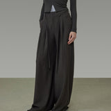 2025 spring new design double pleated lace-up wide-leg pants women's loose and thin straight trousers