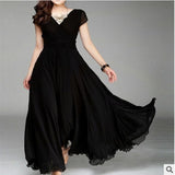 GREATNFB  EBay    Cross Border V-neck Short Sleeve Bohemian Chiffon Waist Dress Evening Dress