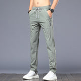 GREATNFB Summer Thin Casual Pants Men's Straight Slim Stretch Ice Silk Sports Men's Pants Non-Ironing Smooth Korean Fashion Trousers