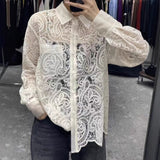2025 early spring new water-soluble empty hook-up lace splicing bump root yarn shirt fashionable versatile bottoming top Popular