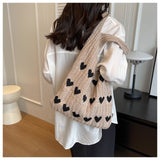 GREATNFB ins Knitted Love Tote Bag Cross-Border Fresh Simple Fashion Woven Bag Personality Trendy Shoulder Bag