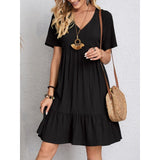 GREATNFB  Cross-Border Foreign Trade European and American Women's Clothing   Popular Summer Loose Casual Short Sleeve High Waist Flowy Dress