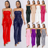 new women's sleeveless tube top onesie 2025 INS style sequined backless belt jumpsuit wholesale