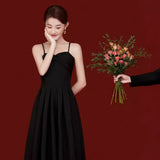 2025 Studio photo theme clothing on the run princess light wedding dress travel photo black suspender satin dress small dress spring