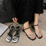 Niche  Style Black High Heels Square Toe Sandals Fairy Shoes  New Spring and Summer Classy Shoes